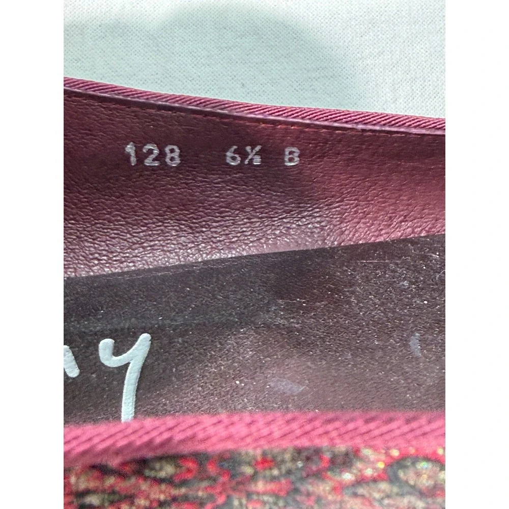 French‎ Sole FS/NY Square Toe Ballet Flats Burgundy Wine Gold Tapestry Jacquard